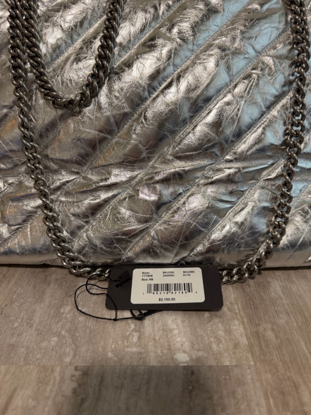 Balenciaga Metallic Silver Quilted Chain Tote Bag - Picture 3 of 7